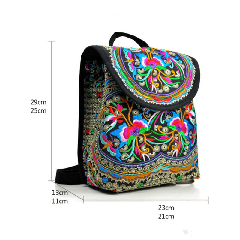 Mochila de lona con bordado de árbol de dinero chino, peonía y Buddha Stones