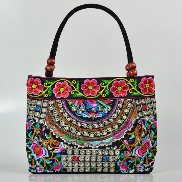Bolso de mano de lona de algodón con bordado de doble cara , Buddha Stones , árbol del dinero, peonía, fénix y flor de manzano