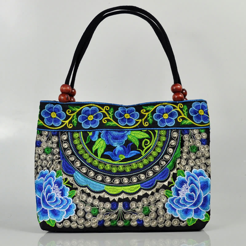 Bolso de mano de lona de algodón con bordado de doble cara , Buddha Stones , árbol del dinero, peonía, fénix y flor de manzano