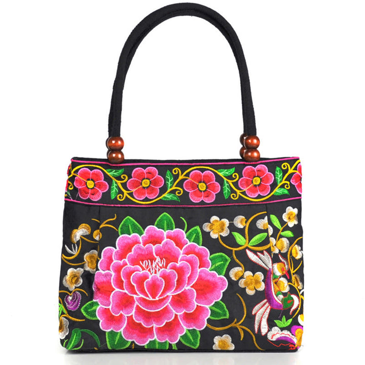Bolso de mano de lona de algodón con bordado de doble cara , Buddha Stones , árbol del dinero, peonía, fénix y flor de manzano