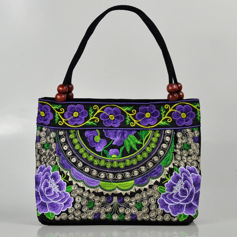 Bolso de mano de lona de algodón con bordado de doble cara , Buddha Stones , árbol del dinero, peonía, fénix y flor de manzano