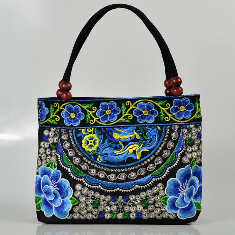 Bolso de mano de lona de algodón con bordado de doble cara , Buddha Stones , árbol del dinero, peonía, fénix y flor de manzano