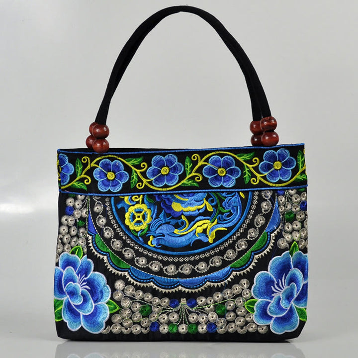 Bolso de mano de lona de algodón con bordado de doble cara , Buddha Stones , árbol del dinero, peonía, fénix y flor de manzano