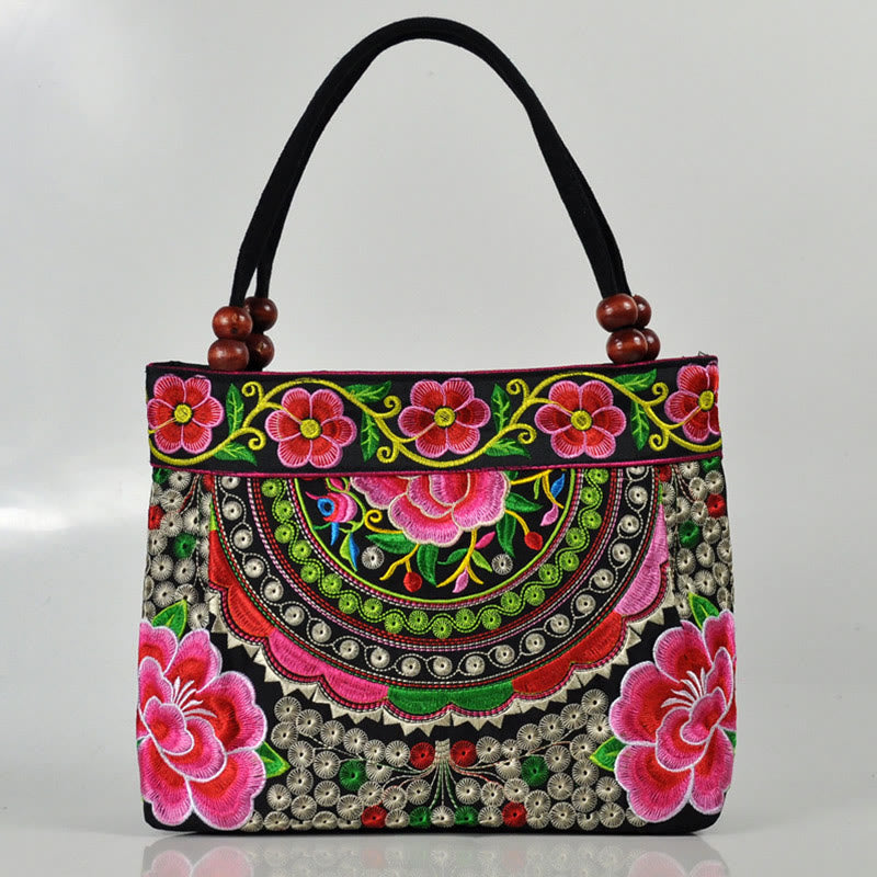 Bolso de mano de lona de algodón con bordado de doble cara , Buddha Stones , árbol del dinero, peonía, fénix y flor de manzano