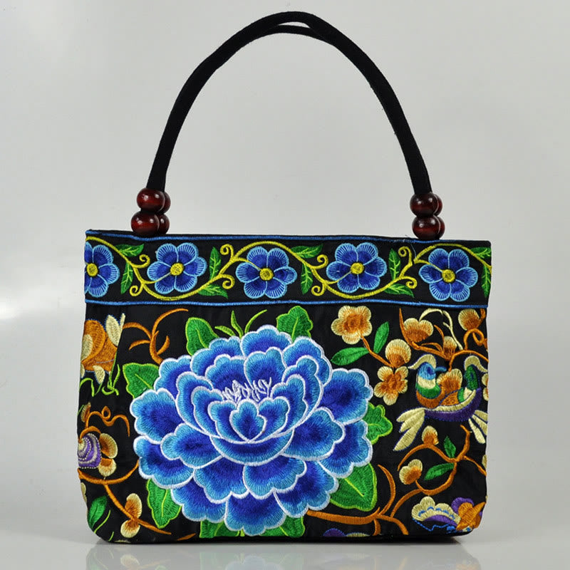 Bolso de mano de lona de algodón con bordado de doble cara , Buddha Stones , árbol del dinero, peonía, fénix y flor de manzano