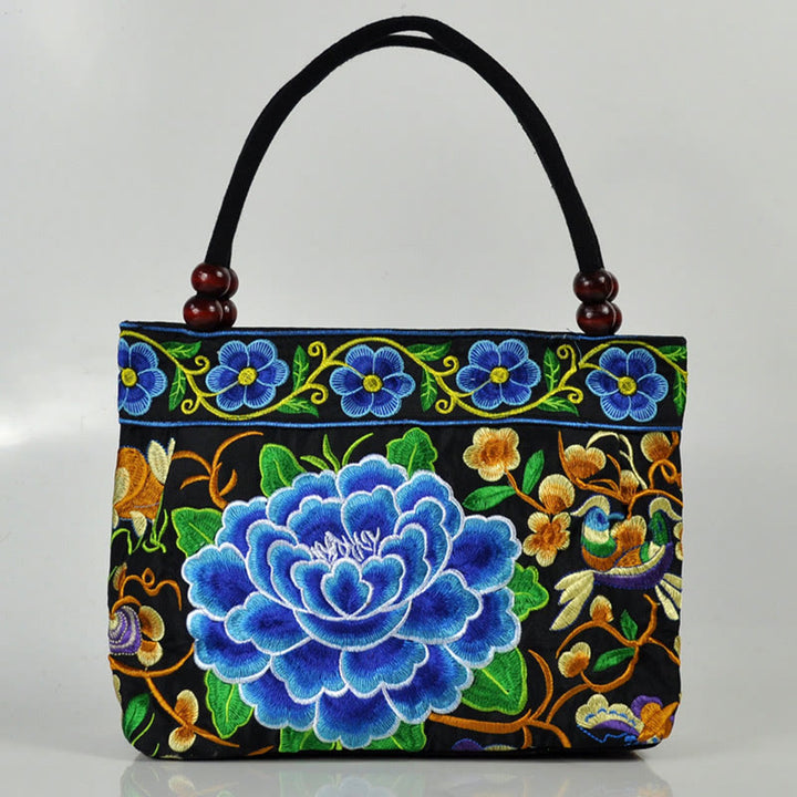 Bolso de mano de lona de algodón con bordado de doble cara , Buddha Stones , árbol del dinero, peonía, fénix y flor de manzano