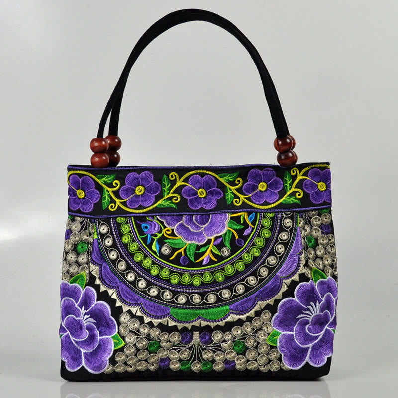 Bolso de mano de lona de algodón con bordado de doble cara , Buddha Stones , árbol del dinero, peonía, fénix y flor de manzano