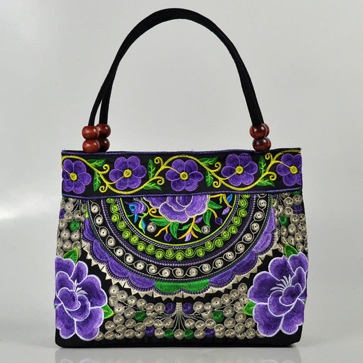 Bolso de mano de lona de algodón con bordado de doble cara , Buddha Stones , árbol del dinero, peonía, fénix y flor de manzano