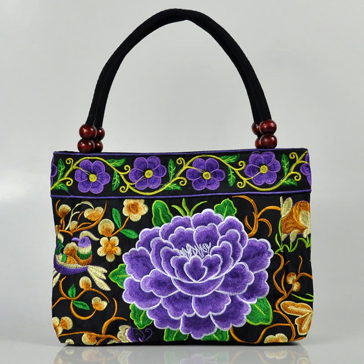 Bolso de mano de lona de algodón con bordado de doble cara , Buddha Stones , árbol del dinero, peonía, fénix y flor de manzano