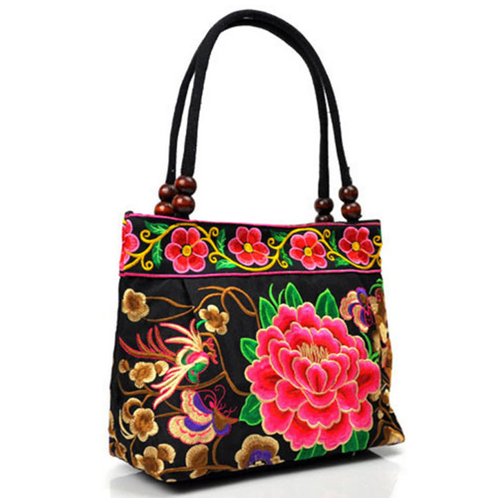Bolso de mano de lona de algodón con bordado de doble cara , Buddha Stones , árbol del dinero, peonía, fénix y flor de manzano