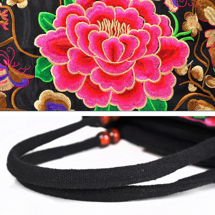Bolso de mano de lona de algodón con bordado de doble cara , Buddha Stones , árbol del dinero, peonía, fénix y flor de manzano