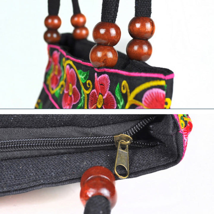 Bolso de mano de lona de algodón con bordado de doble cara , Buddha Stones , árbol del dinero, peonía, fénix y flor de manzano