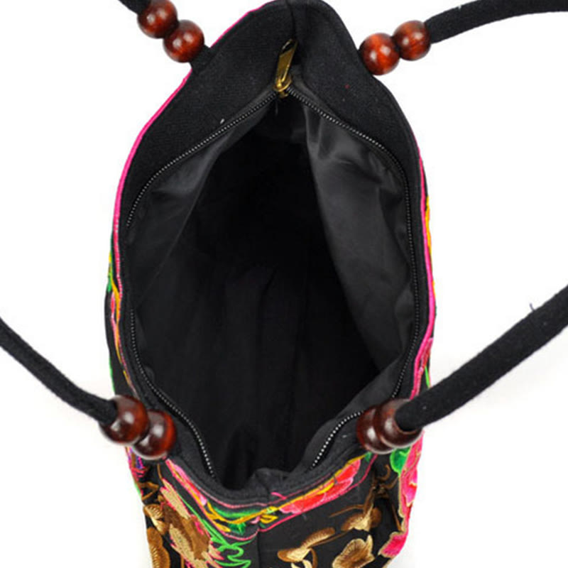 Bolso de mano de lona de algodón con bordado de doble cara , Buddha Stones , árbol del dinero, peonía, fénix y flor de manzano