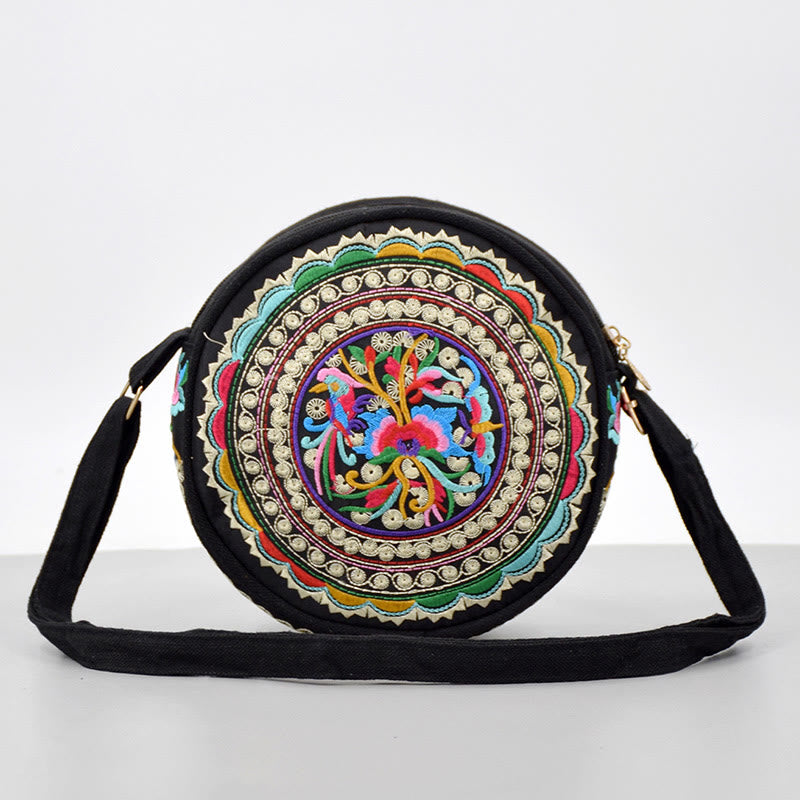 Bolso de mano de lona con bordado de doble cara, bolso cruzado, bolso de mano, árbol del dinero, flores de peonía, rosa, pavo real, Galsang, Inula