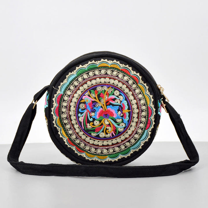 Bolso de mano de lona con bordado de doble cara, bolso cruzado, bolso de mano, árbol del dinero, flores de peonía, rosa, pavo real, Galsang, Inula