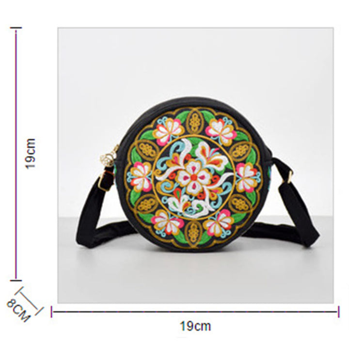 Bolso de mano de lona con bordado de doble cara, bolso cruzado, bolso de mano, árbol del dinero, flores de peonía, rosa, pavo real, Galsang, Inula