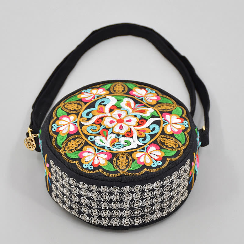Bolso de mano de lona con bordado de doble cara, bolso cruzado, bolso de mano, árbol del dinero, flores de peonía, rosa, pavo real, Galsang, Inula