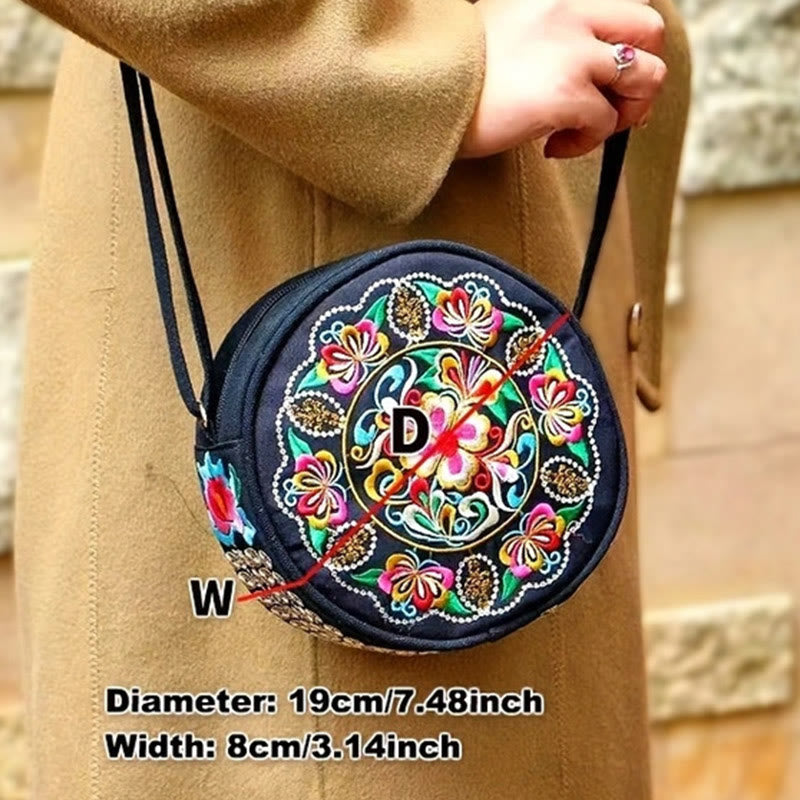 Bolso de mano de lona con bordado de doble cara, bolso cruzado, bolso de mano, árbol del dinero, flores de peonía, rosa, pavo real, Galsang, Inula