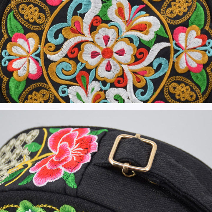 Bolso de mano de lona con bordado de doble cara, bolso cruzado, bolso de mano, árbol del dinero, flores de peonía, rosa, pavo real, Galsang, Inula