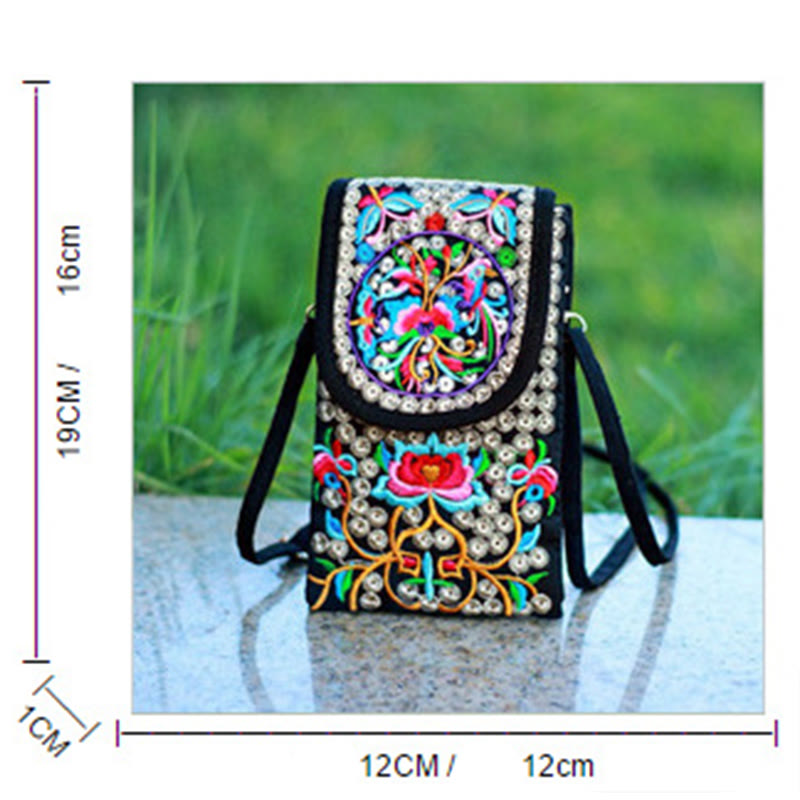 Mochila de lona con bordado de rosas y flores de Inula y Buddha Stones