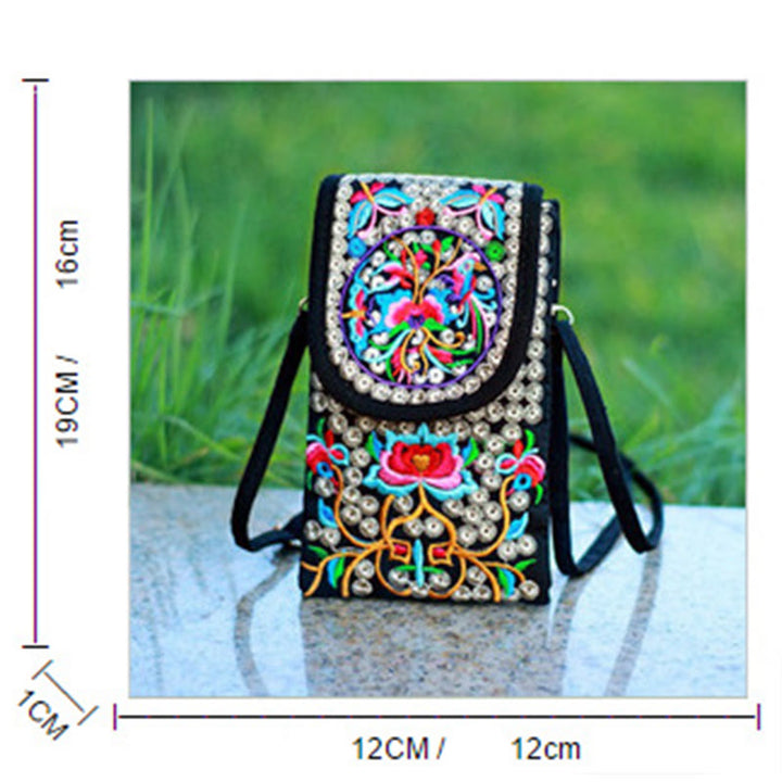 Mochila de lona con bordado de rosas y flores de Inula y Buddha Stones