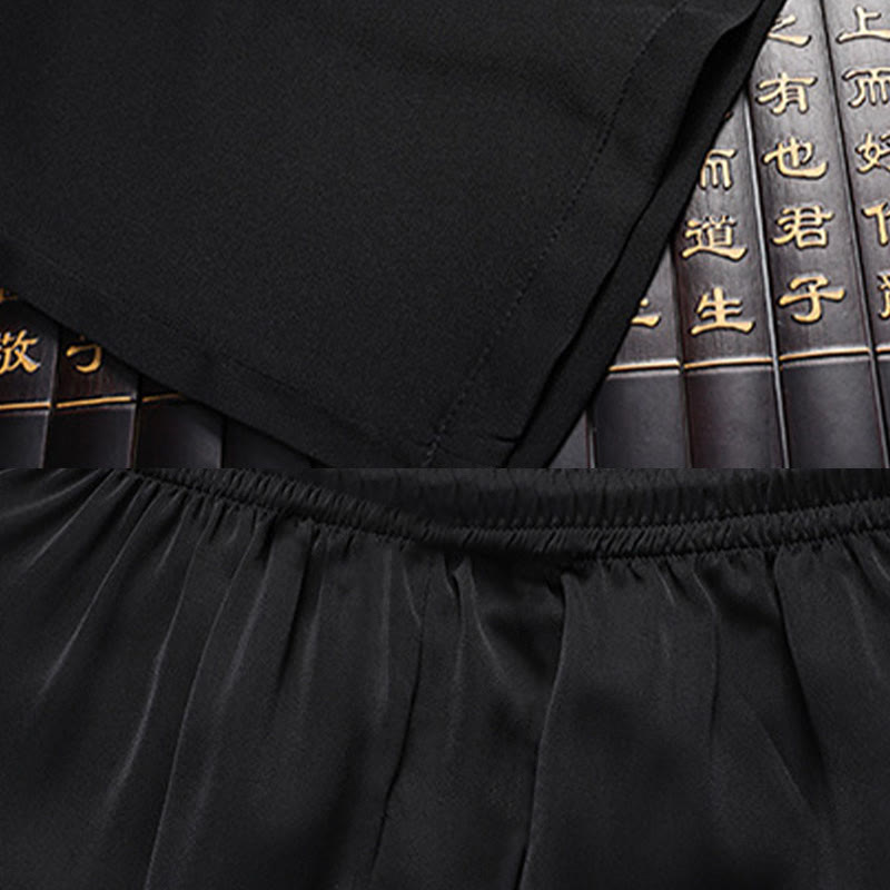 Traje Tang de flor de melocotón de bambú con piedras de Buddha Stones, uniforme tradicional Hanfu, Top de manga corta, pantalones, conjunto de ropa para hombre