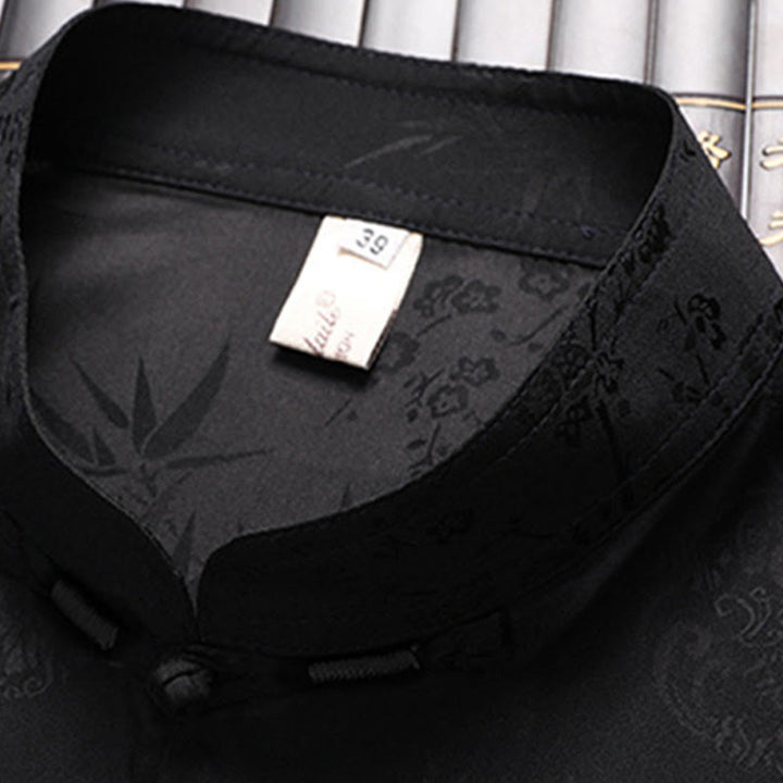 Traje Tang de flor de melocotón de bambú con piedras de Buddha Stones, uniforme tradicional Hanfu, Top de manga corta, pantalones, conjunto de ropa para hombre - image 9