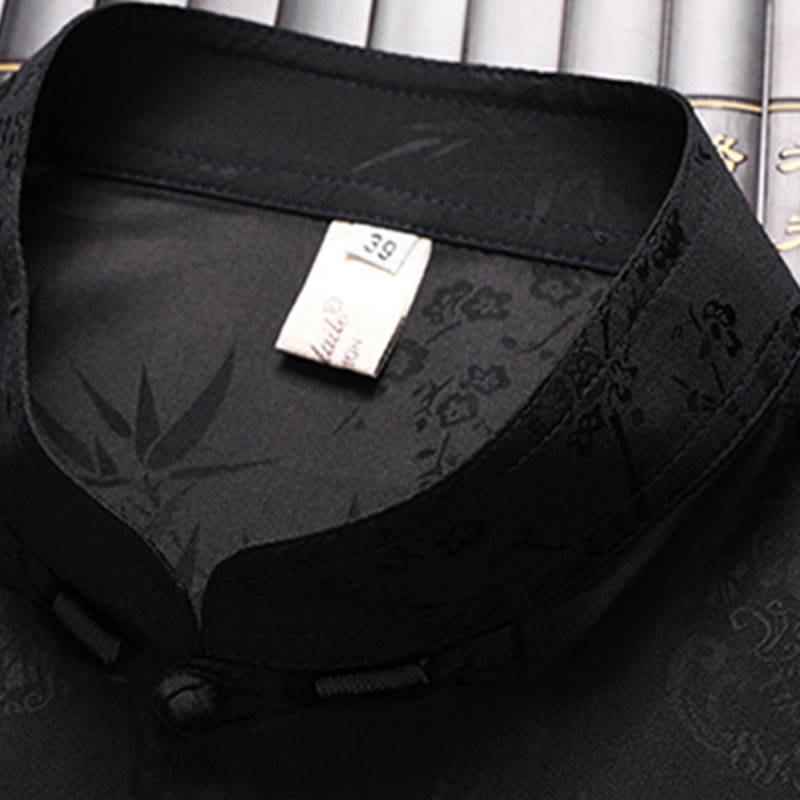 Traje Tang de flor de melocotón de bambú con piedras de Buddha Stones, uniforme tradicional Hanfu, Top de manga corta, pantalones, conjunto de ropa para hombre - image 9