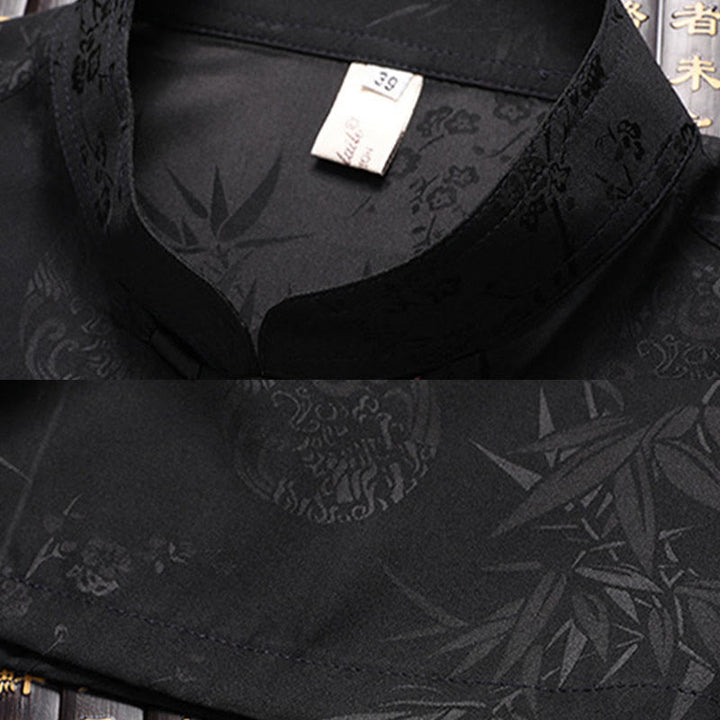 Traje Tang de flor de melocotón de bambú con piedras de Buddha Stones, uniforme tradicional Hanfu, Top de manga corta, pantalones, conjunto de ropa para hombre - image 11