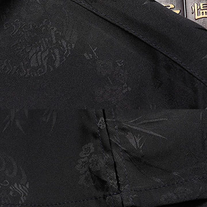 Traje Tang de flor de melocotón de bambú con piedras de Buddha Stones, uniforme tradicional Hanfu, Top de manga corta, pantalones, conjunto de ropa para hombre - image 12