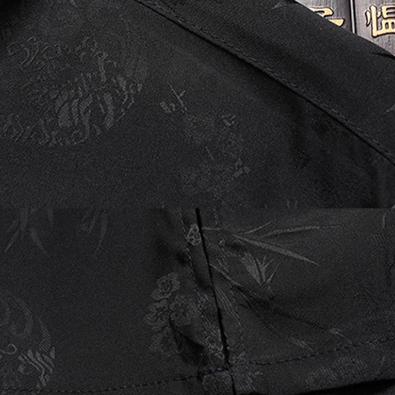 Traje Tang de flor de melocotón de bambú con piedras de Buddha Stones, uniforme tradicional Hanfu, Top de manga corta, pantalones, conjunto de ropa para hombre