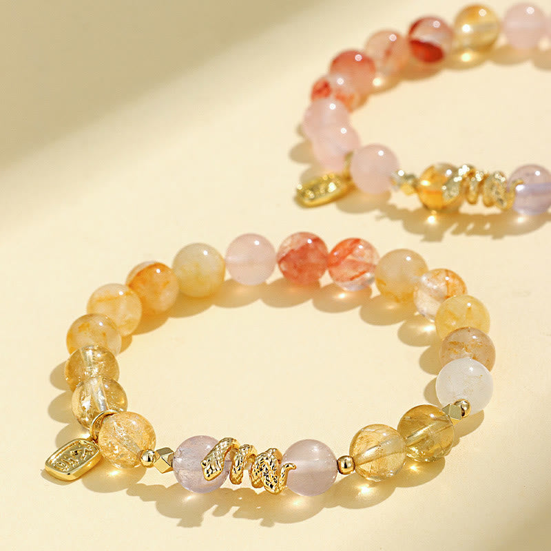 Pulsera de la suerte del año de la serpiente con Buddha Stones, varios cristales, cristal rosa y amatista - image 8