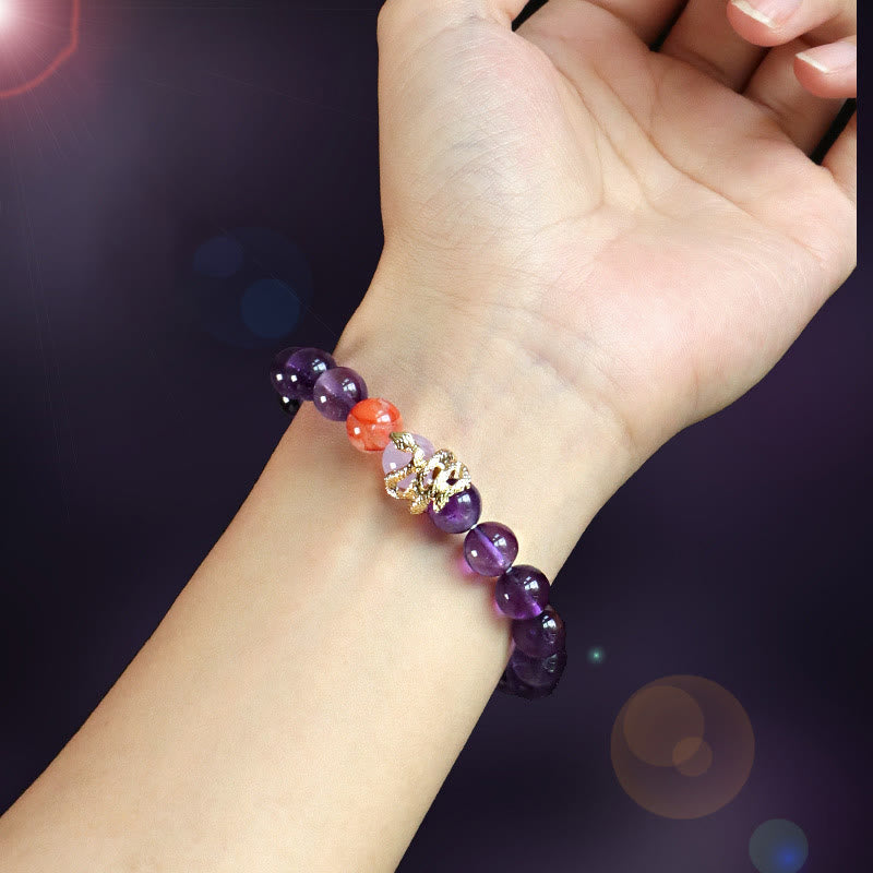 Pulsera de la suerte del año de la serpiente con Buddha Stones, varios cristales, cristal rosa y amatista - image 2