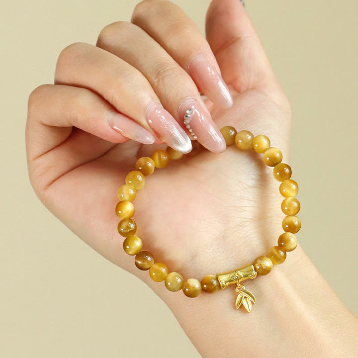 Pulsera de protección con Buddha Stones, ojo de tigre, carácter Fu, bambú, pez Koi, loto, Om Mani Padme Hum