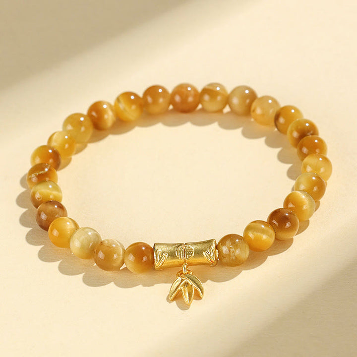 Pulsera de protección con Buddha Stones, ojo de tigre, carácter Fu, bambú, pez Koi, loto, Om Mani Padme Hum