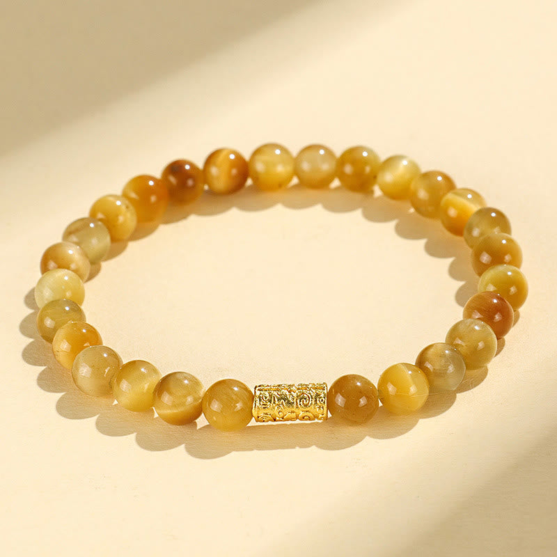 Pulsera de protección con Buddha Stones, ojo de tigre, carácter Fu, bambú, pez Koi, loto, Om Mani Padme Hum
