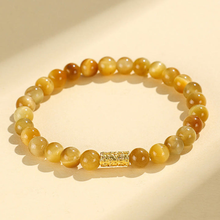 Pulsera de protección con Buddha Stones, ojo de tigre, carácter Fu, bambú, pez Koi, loto, Om Mani Padme Hum