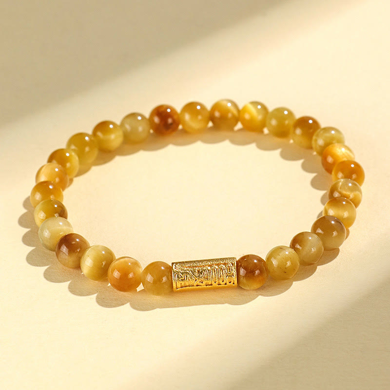 Pulsera de protección con Buddha Stones, ojo de tigre, carácter Fu, bambú, pez Koi, loto, Om Mani Padme Hum