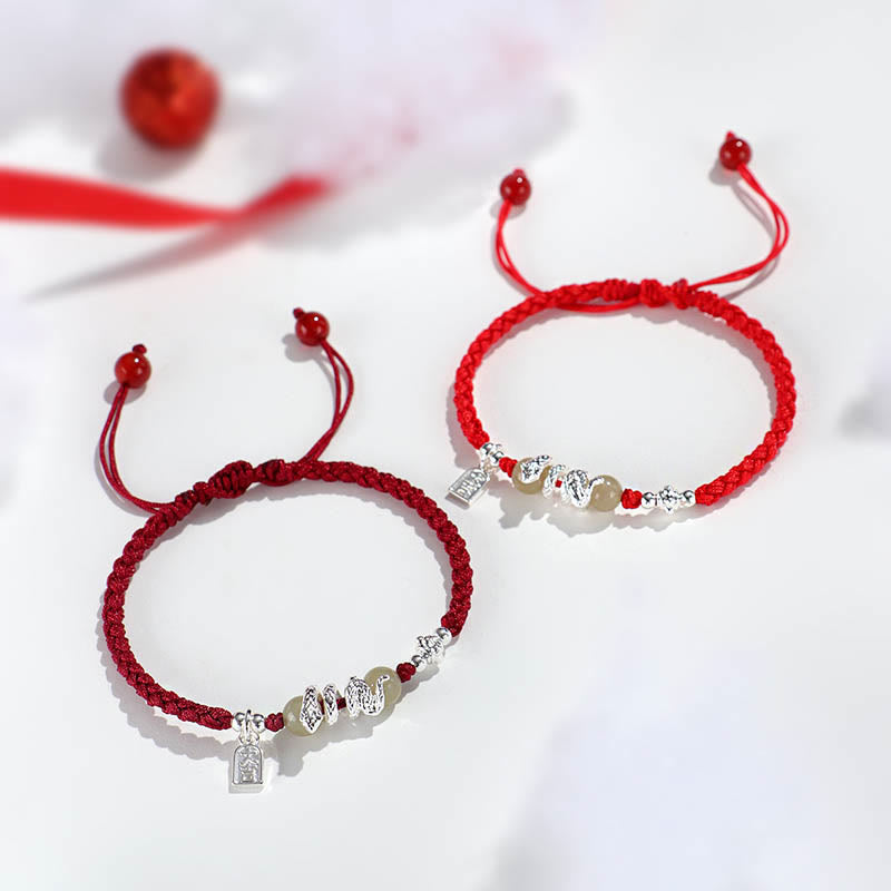 Pulsera trenzada protectora con hilo de jade hetiano y Buddha Stones para el año de la serpiente