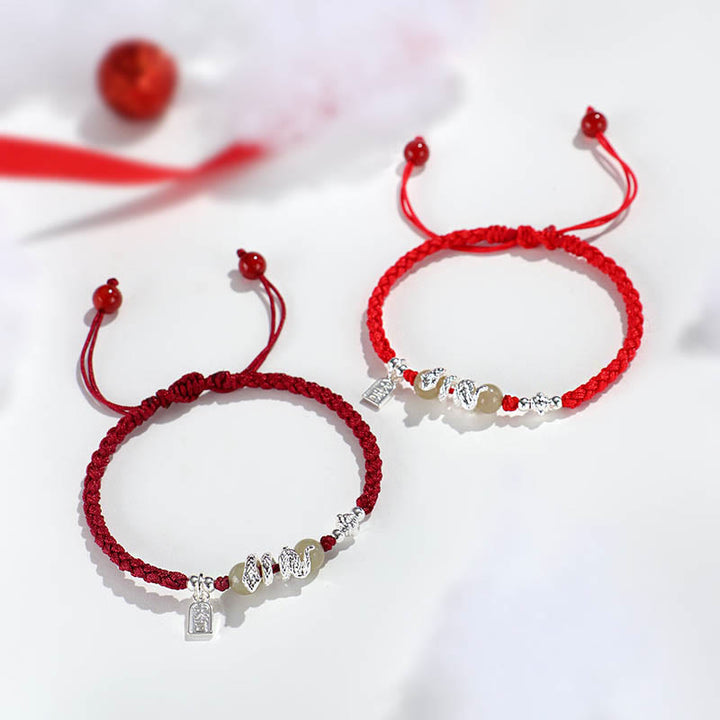 Pulsera trenzada protectora con hilo de jade hetiano y Buddha Stones para el año de la serpiente