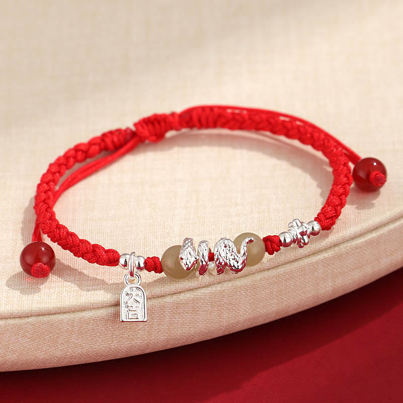 Pulsera trenzada protectora con hilo de jade hetiano y Buddha Stones para el año de la serpiente
