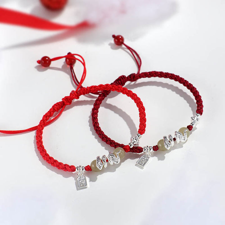Pulsera trenzada protectora con hilo de jade hetiano y Buddha Stones para el año de la serpiente