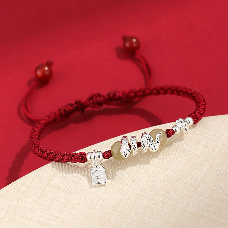 Pulsera trenzada protectora con hilo de jade hetiano y Buddha Stones para el año de la serpiente