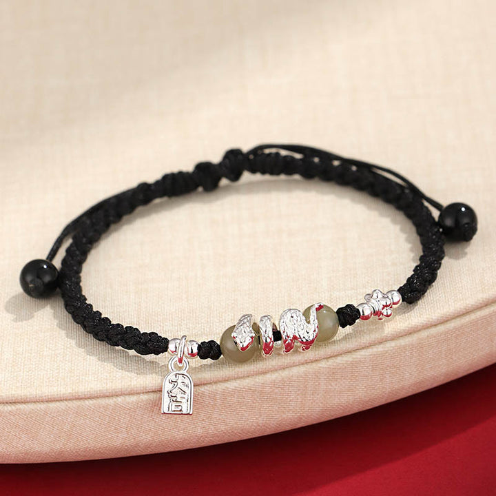 Pulsera trenzada protectora con hilo de jade hetiano y Buddha Stones para el año de la serpiente