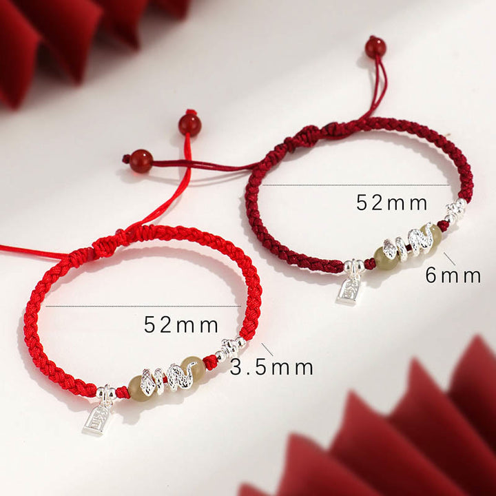 Pulsera trenzada protectora con hilo de jade hetiano y Buddha Stones para el año de la serpiente