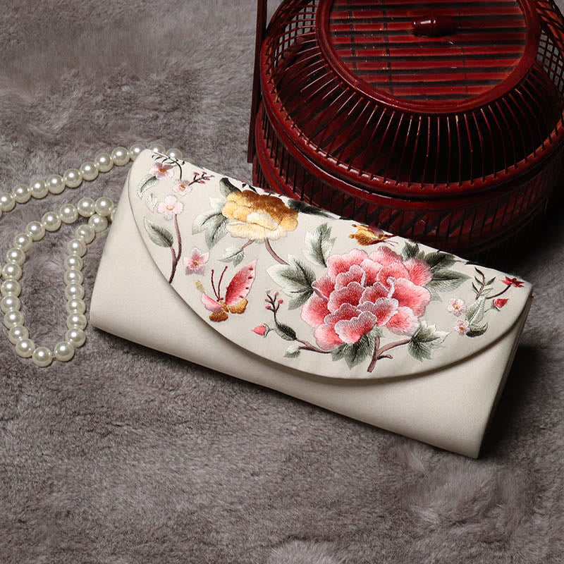 Bolso de mano con diseño de tulipán y peonía con Buddha Stones y bordado para bodas