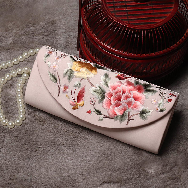 Bolso de mano con diseño de tulipán y peonía con Buddha Stones y bordado para bodas