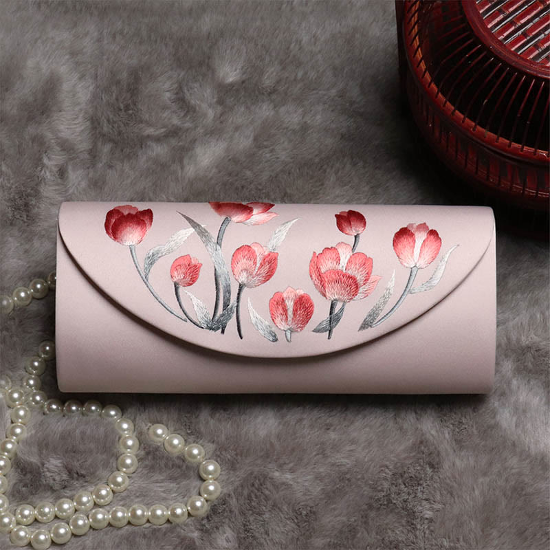 Bolso de mano con diseño de tulipán y peonía con Buddha Stones y bordado para bodas