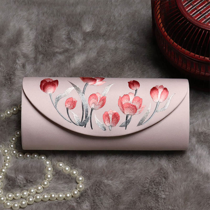 Bolso de mano con diseño de tulipán y peonía con Buddha Stones y bordado para bodas