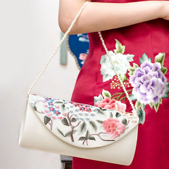Bolso de mano con diseño de tulipán y peonía con Buddha Stones y bordado para bodas